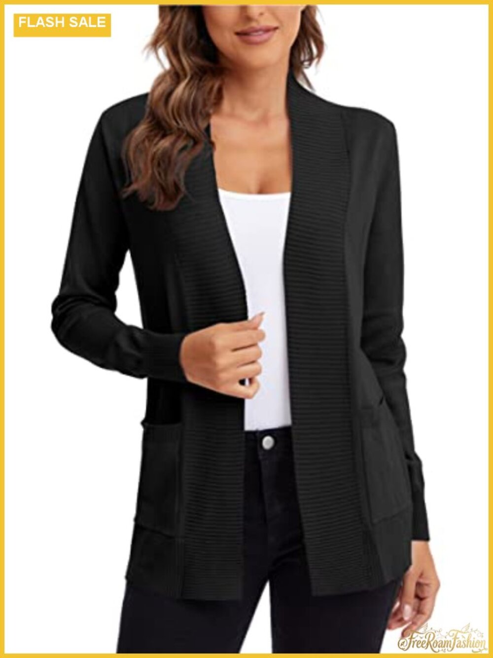Lightweight Open Front Knit Cardigan Sweater with Pockets